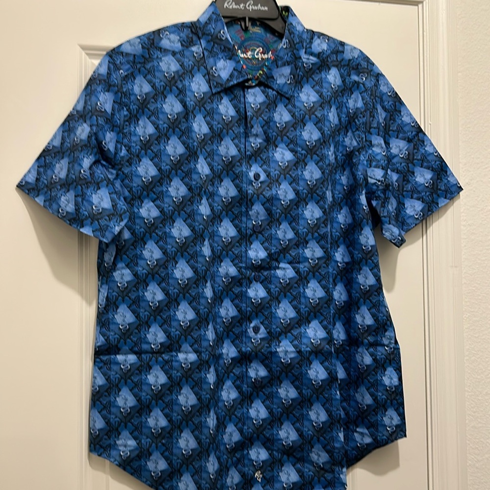 Robert Graham Mens large Blue All Seeing Eye Snake All Over Print Shirt